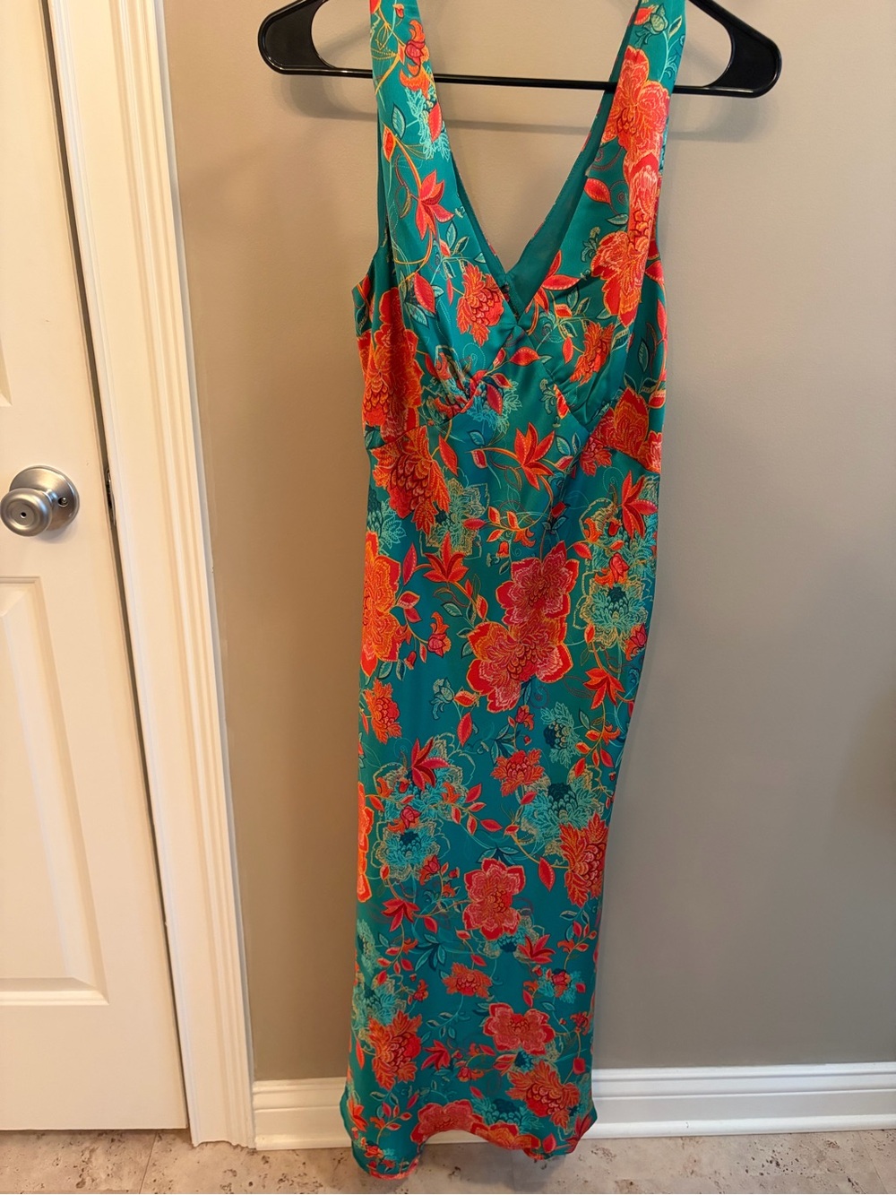 Vici Teal Maxi Dress with Orange Floral Print